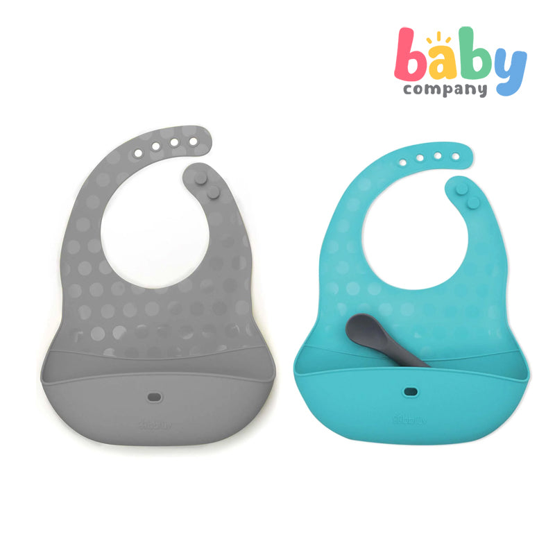 BBLUV Pöket: Silicone Bibs & Spoon Set - Aqua / Grey