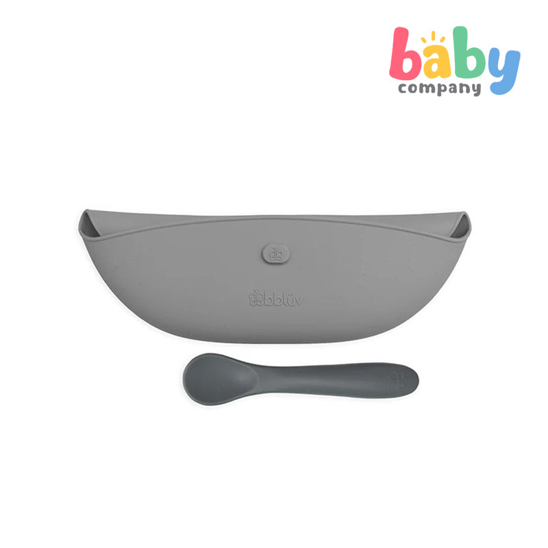 BBLUV Pöket: Silicone Bibs & Spoon Set - Aqua / Grey