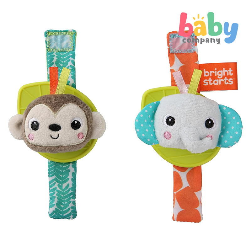 Bright Starts Rattle & Teethe Wrist Pals Toy - Monkey & Elephant