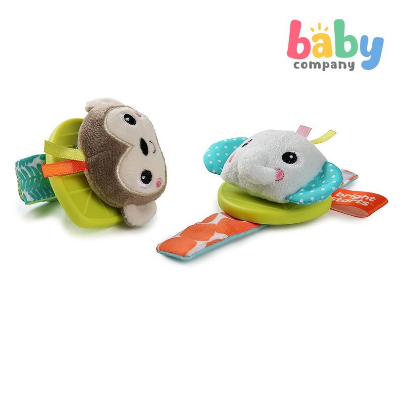 Bright Starts Rattle & Teethe Wrist Pals Toy - Monkey & Elephant