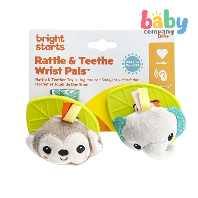 Bright Starts Rattle & Teethe Wrist Pals Toy - Monkey & Elephant