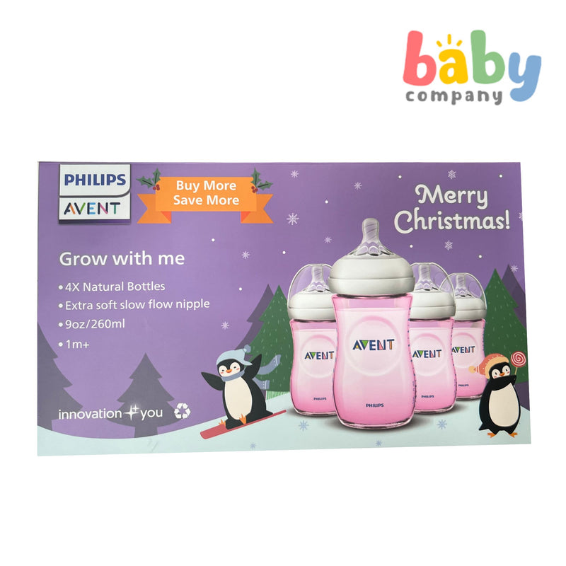 Philips Avent Natural Christmas 4-Pack Baby Bottle - 9oz, Pink