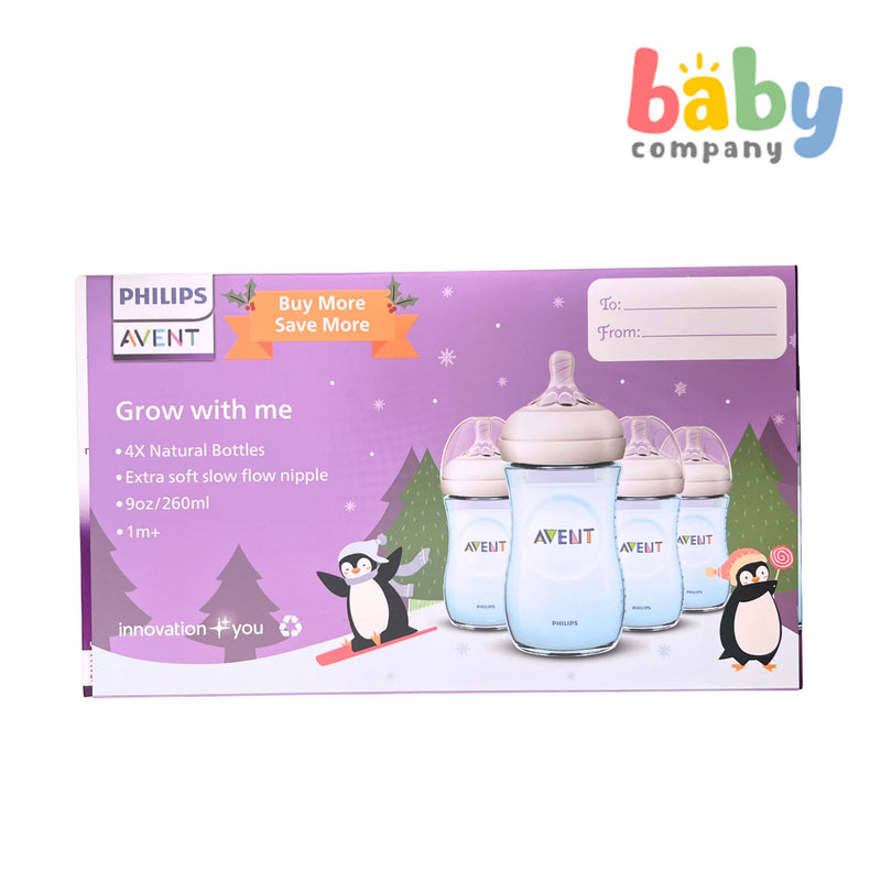 Philips Avent Natural Christmas 4-Pack Baby Bottle - 9oz, Blue