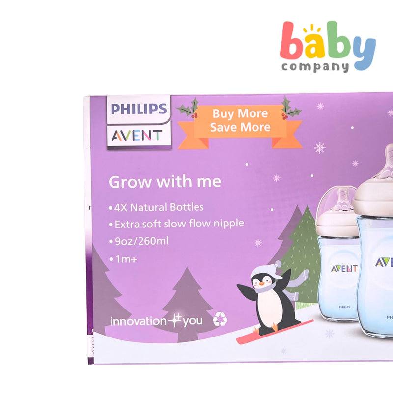 Philips Avent Natural Christmas 4-Pack Baby Bottle - 9oz, Blue