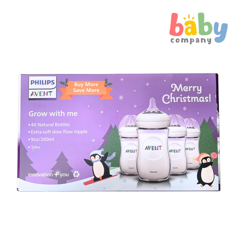 Philips Avent Natural Christmas 4-Pack Baby Bottle - 9oz, Clear