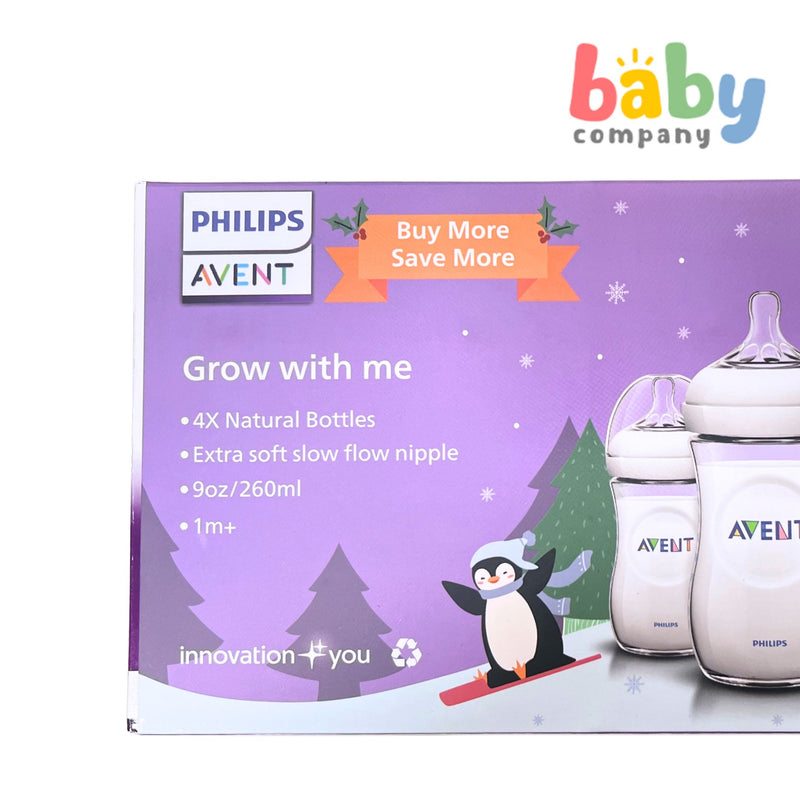 Philips Avent Natural Christmas 4-Pack Baby Bottle - 9oz, Clear