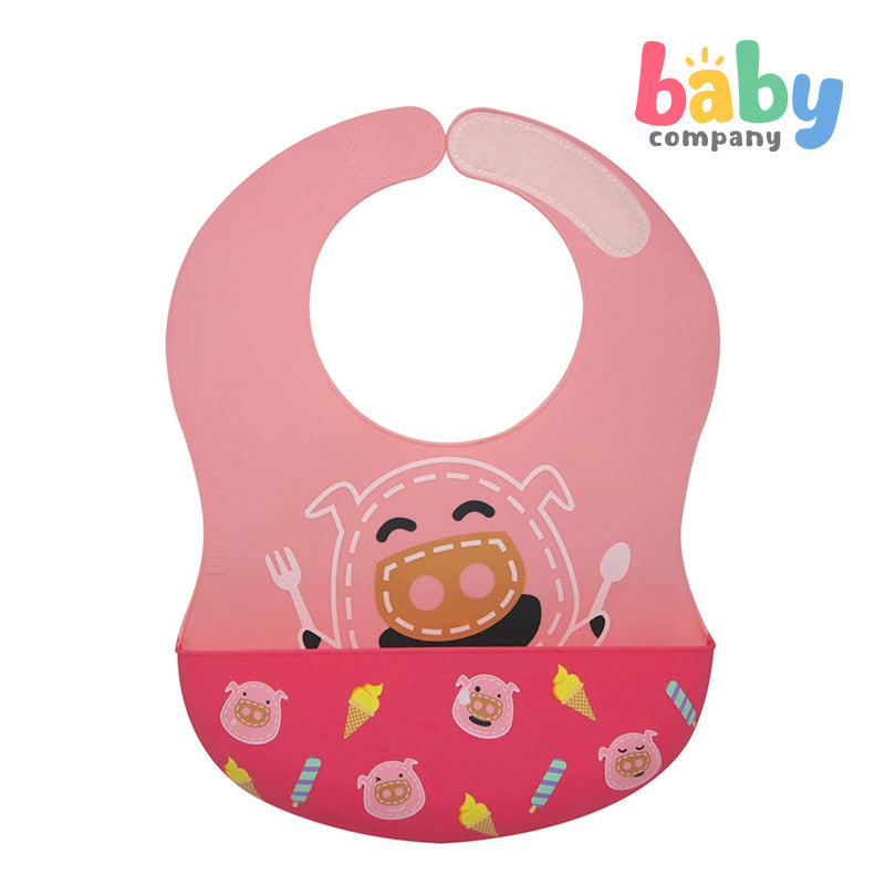 Marcus & Marcus Wide Coverage Silicone Baby Bib - Pig