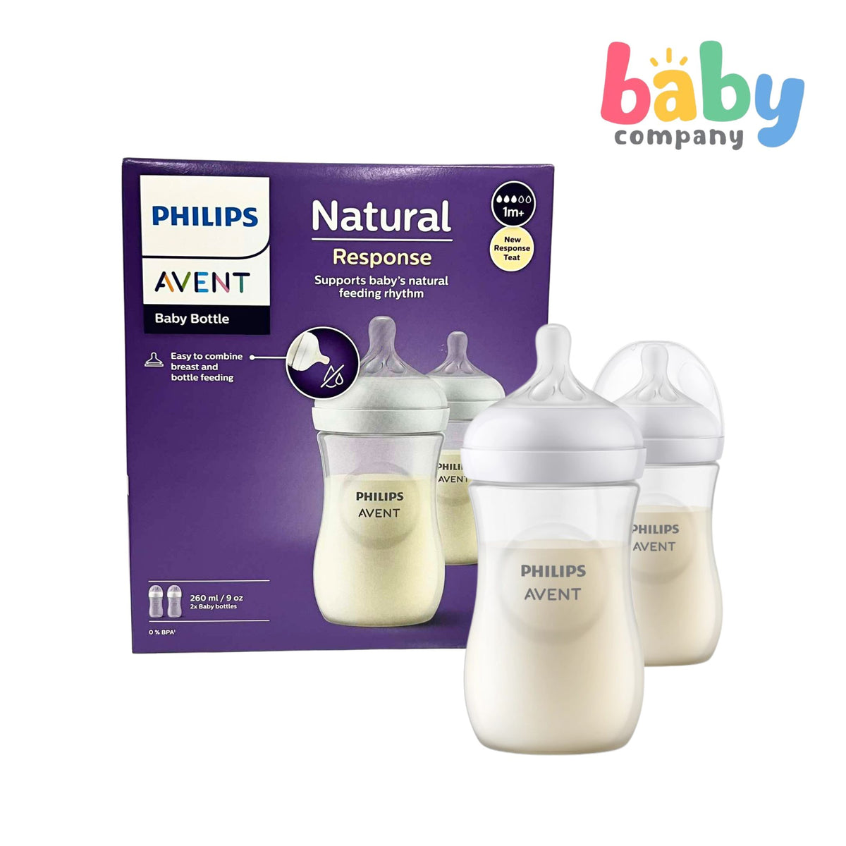 Philips Avent Natural Response Baby Bottle 1m+ 9oz/260ml, Pack of