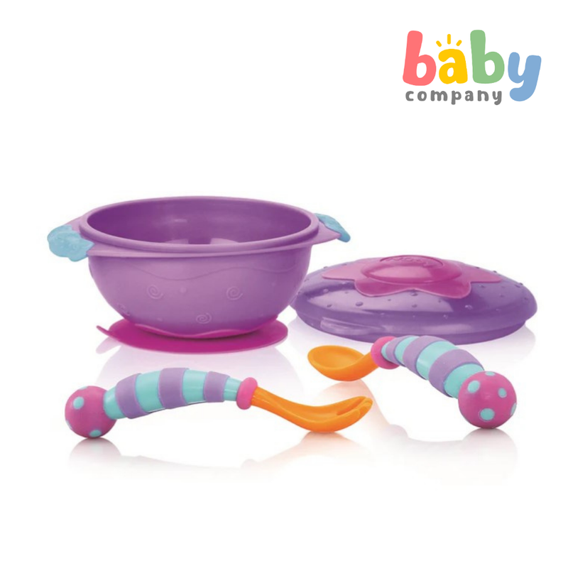 Nuby Wacky Ware Suction Bowl Feeding Set 12m+ - Purple and Aqua