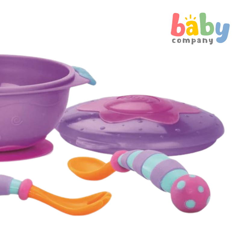 Nuby Wacky Ware Suction Bowl Feeding Set 12m+ - Purple and Aqua