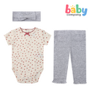 Mothers Choice Bodysuit, Pants, and Headband Set - Heart/Gray