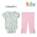 Mothers Choice Bodysuit, Pants, and Headband Set – Flower/Pink