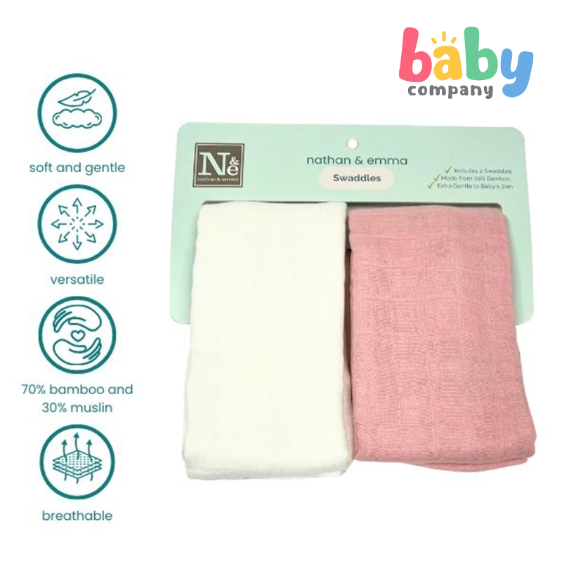 Nathan & Emma Swaddle - White/Baby Pink