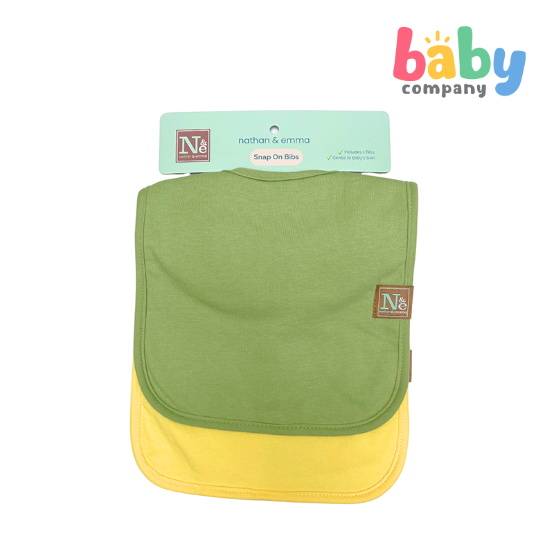 Nathan & Emma 2-Pack Cotton and Fleece Bib - Green and Yellow