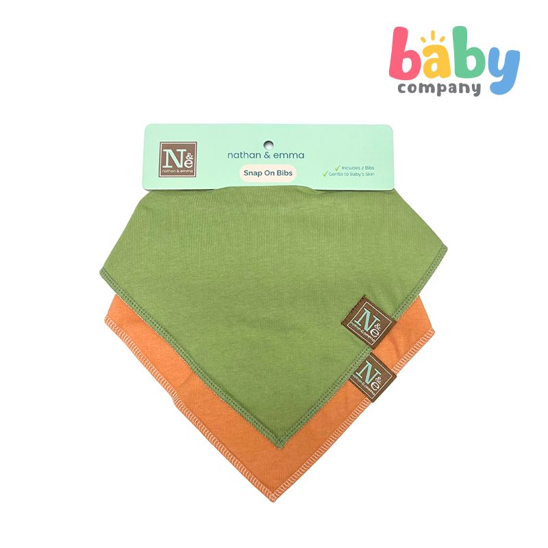 Nathan & Emma 2-Pack Bandana Cotton and Fleece Bib - Green and Orange