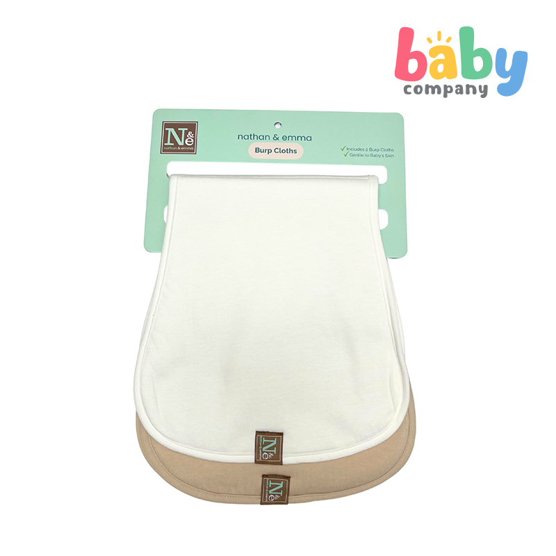 Nathan & Emma 2-Pack Burp Cloth Cotton and Fleece Bib - White and Beige