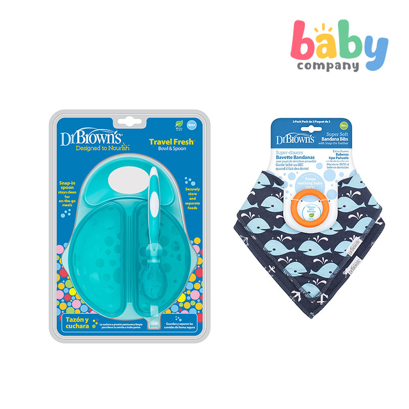 Dr. Brown's Travel Fresh Bowl & Spoon Bundle with 1-pc Bandana Bib