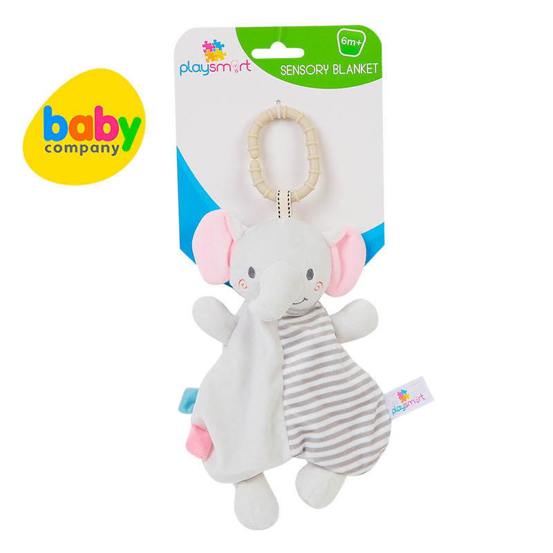 Playsmart Sensory Blanket Squeaker and Crib Toy - Elephant