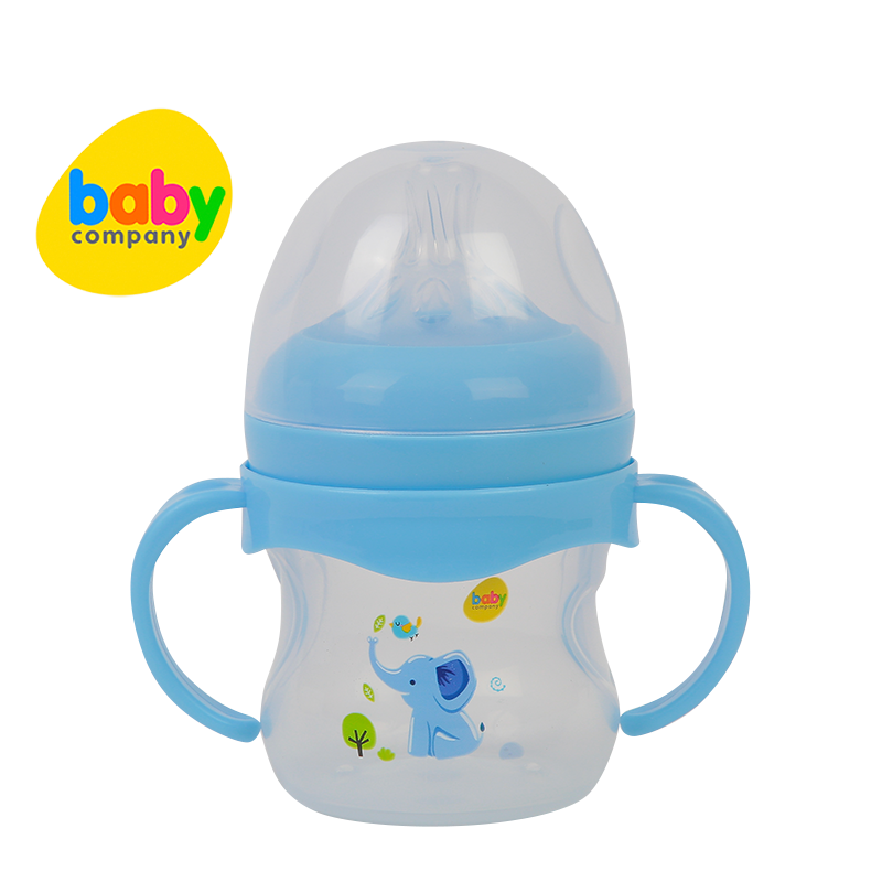 Mom & Baby Wide-Neck Feeding Bottle with Handle 4oz - Blue
