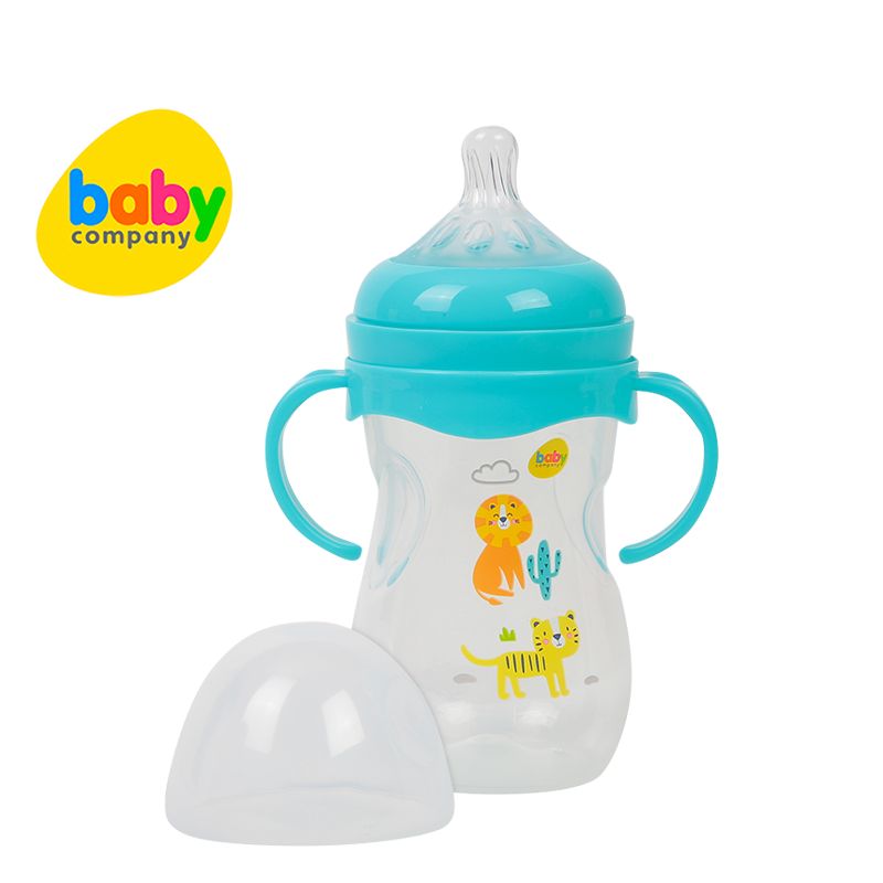 Mom & Baby Wide-Neck Feeding Bottle with Handle, 8oz  - Green