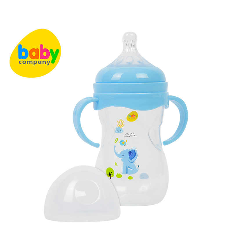 Mom & Baby Wide-Neck Feeding Bottle with Handle, 8oz  - Blue