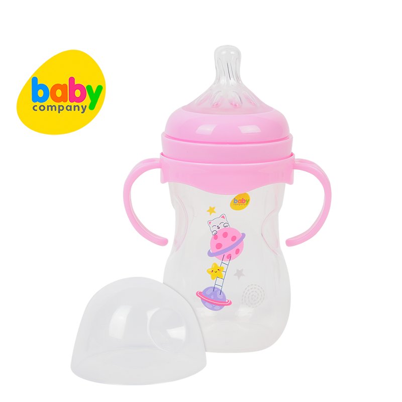Mom & Baby Wide-Neck Feeding Bottle with Handle, 8oz  - Pink