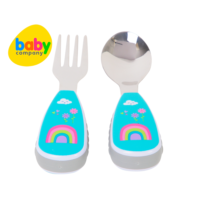 Mom & Baby Stainless Steel Spoon and Fork With Case - Rainbow