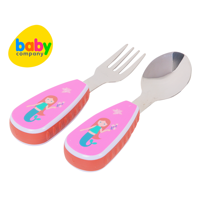 Mom & Baby Stainless Steel Spoon and Fork With Case - Mermaid