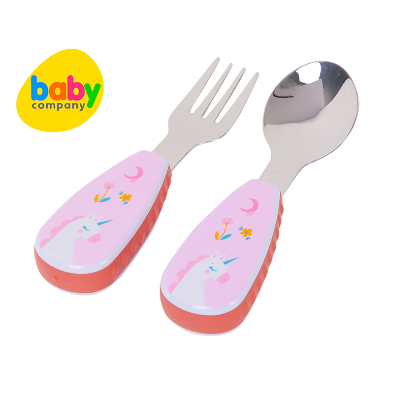 Mom & Baby Stainless Steel Spoon and Fork With Case - Unicorn