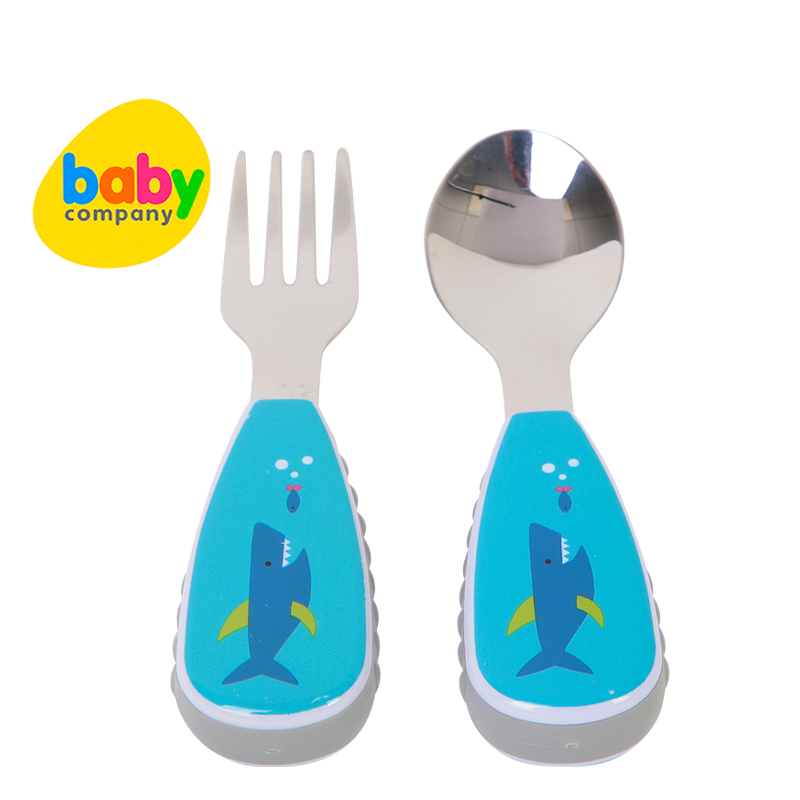 Mom & Baby Stainless Steel Spoon and Fork With Case - Shark