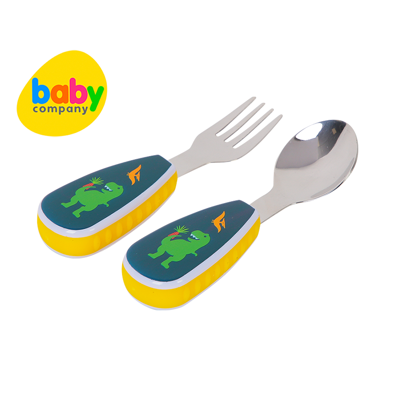 Mom & Baby Stainless Steel Spoon and Fork With Case - Dinosaur