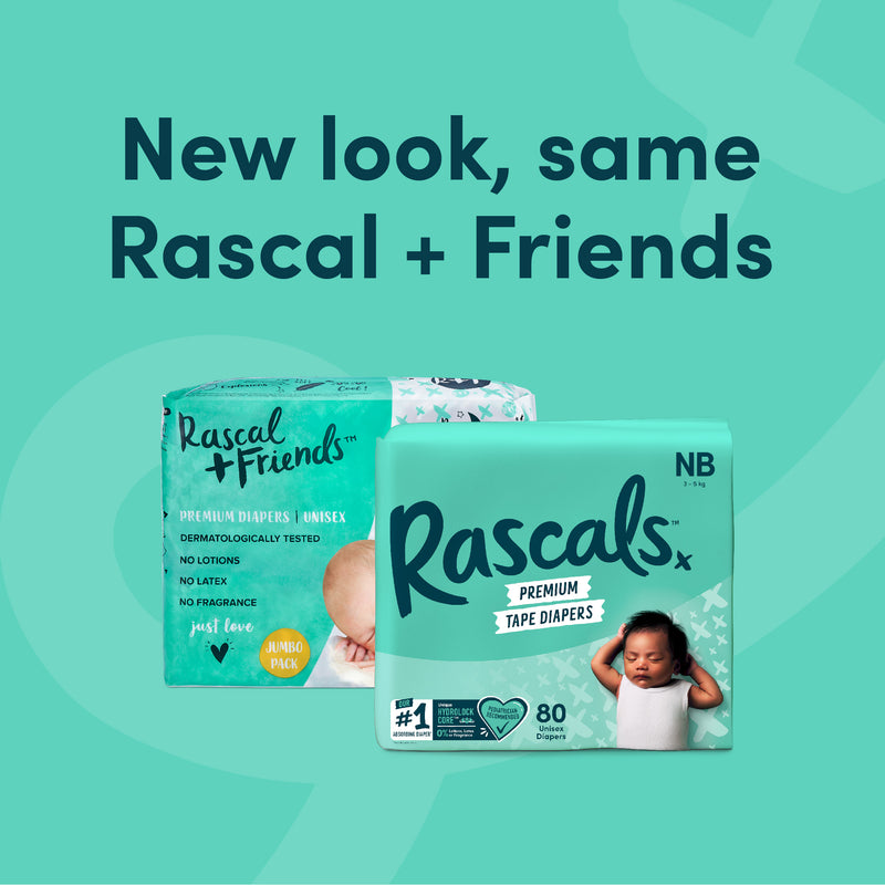 Rascal + Friends Diapers Tape Jumbo Pack - Newborn, 80 pads