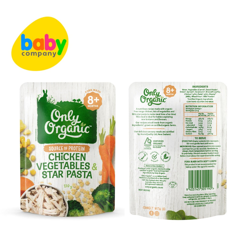 Only Organic Chicken, Vegetables & Star Pasta (8+ mos) 170g