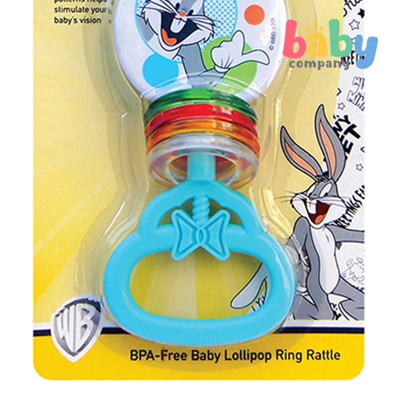 Looney Tunes Bpa-Free Baby Lollipop Ring Rattle - Blue