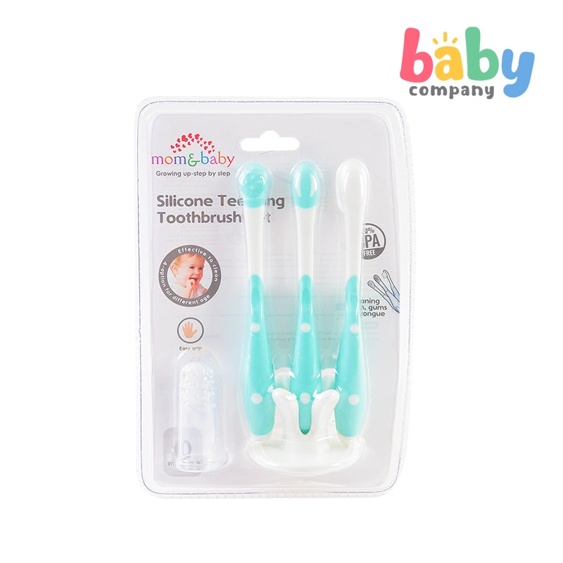 Mom & Baby Silicone Teething Toothbrush Set - Green