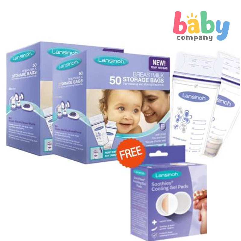 Lansinoh Breastmilk Storage Bag Pack of 50 (Box of 2, With Free Soothies Gel)