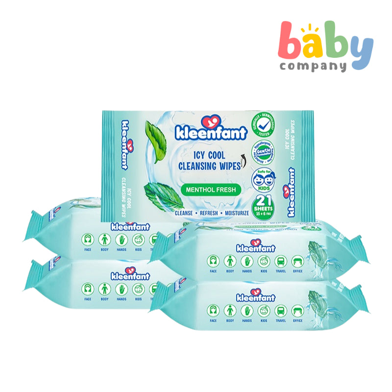 Kleenfant Icy Cool Cleansing Wipes - 21 Sheets x Pack of 5