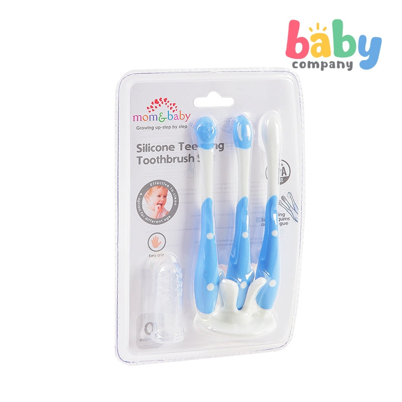 Mom & Baby Silicone Teething Toothbrush Set - Blue