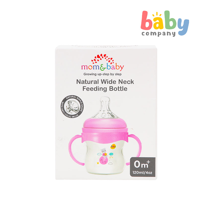 Mom & Baby Wide-Neck Feeding Bottle with Handle 4oz - Pink