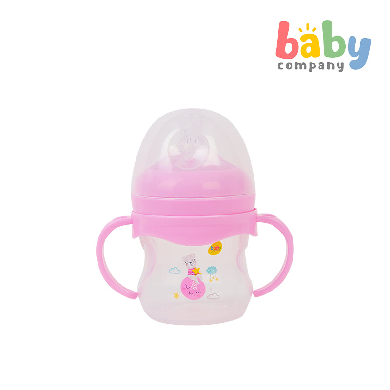 Mom & Baby Wide-Neck Feeding Bottle with Handle 4oz - Pink