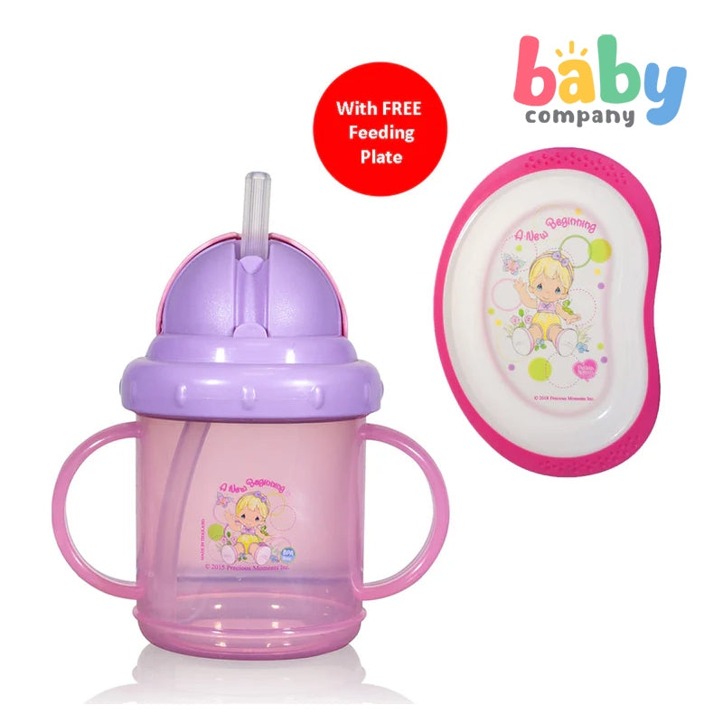 Precious Moments 2 Handle Cup with Flip Top Lid with Free Feeding Plate