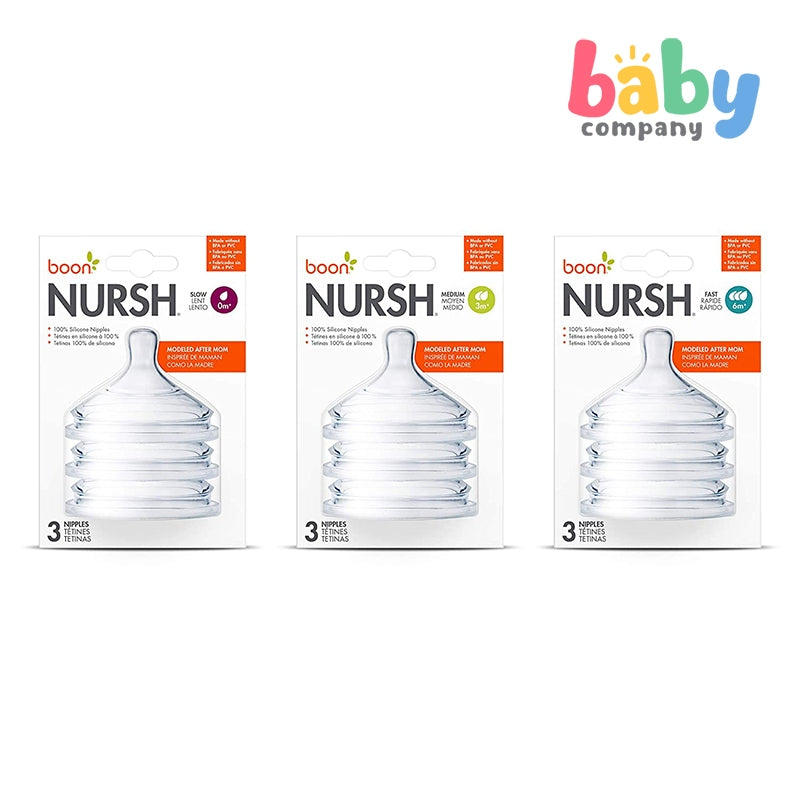 Boon 3-Pack Nursh Silicone Nipples - Fast Flow