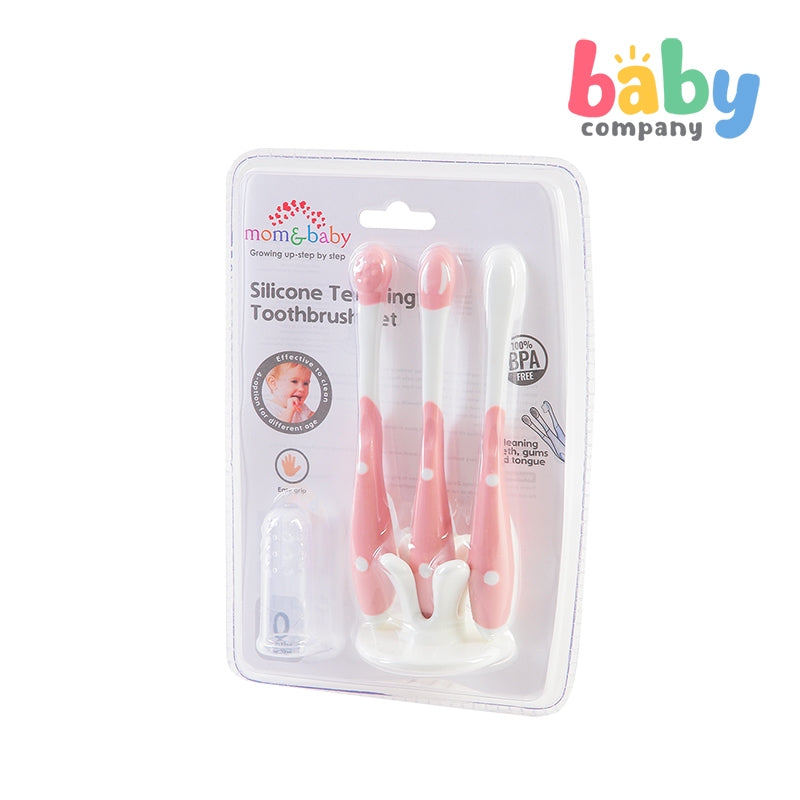 Mom & Baby Silicone Teething Toothbrush Set - Pink