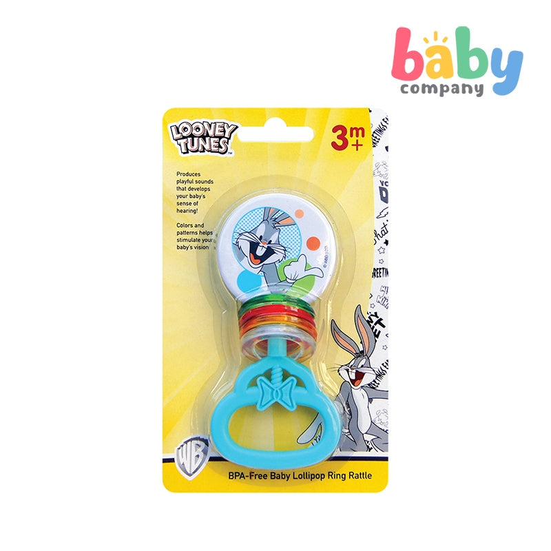 Looney Tunes Bpa-Free Baby Lollipop Ring Rattle - Blue