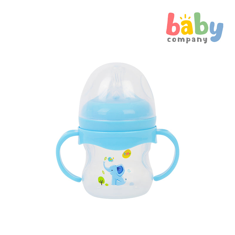 Mom & Baby Wide-Neck Feeding Bottle with Handle 4oz - Blue