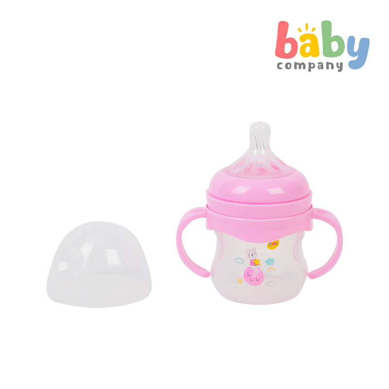 Mom & Baby Wide-Neck Feeding Bottle with Handle 4oz - Pink