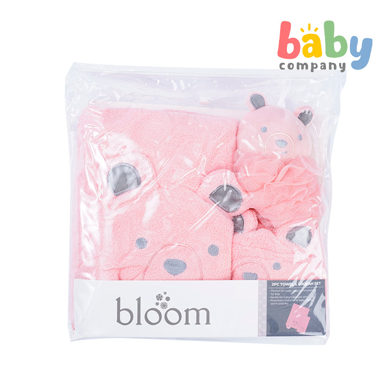 Bloom 3-Piece Bath Towel and Loofah Set For Kids - Pink Bear