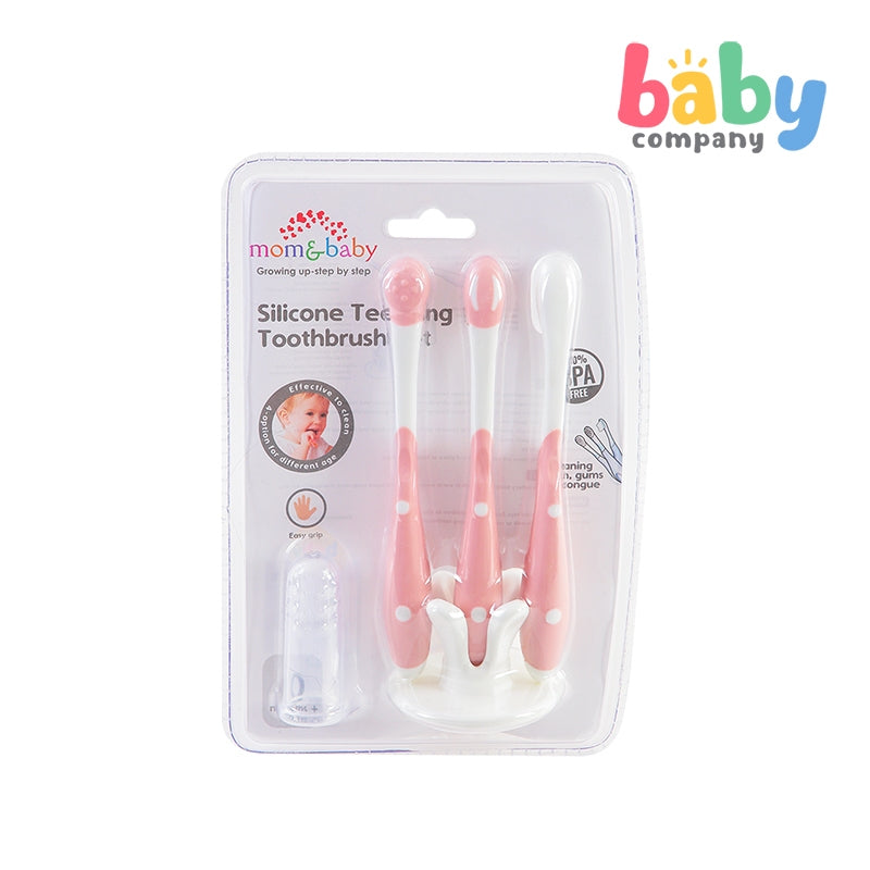 Mom & Baby Silicone Teething Toothbrush Set - Pink