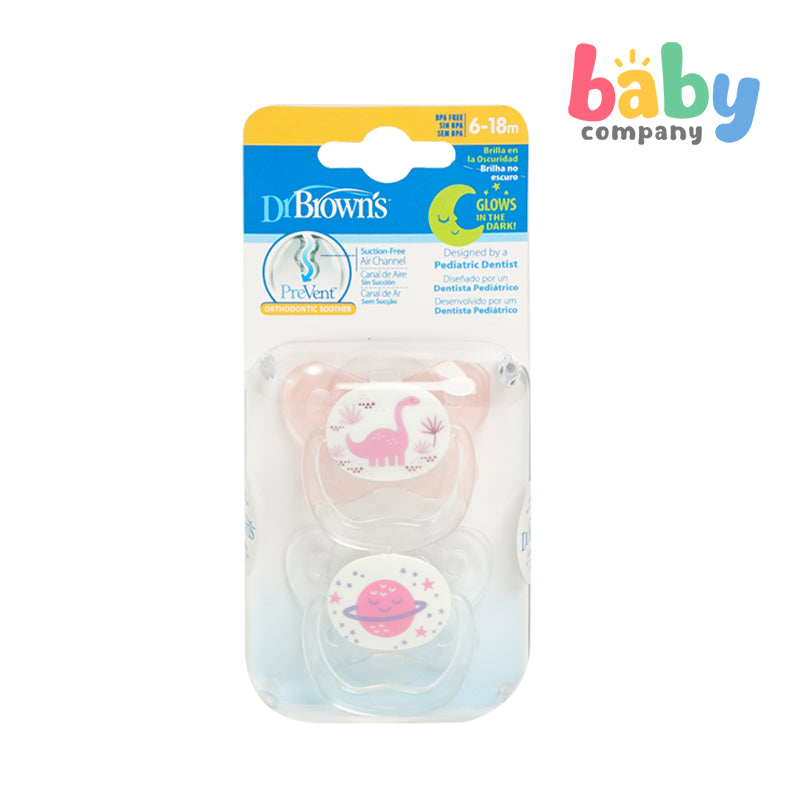 Dr. Brown's PreVent Orthodontic Baby Pacifier, 2-Pack, Pink