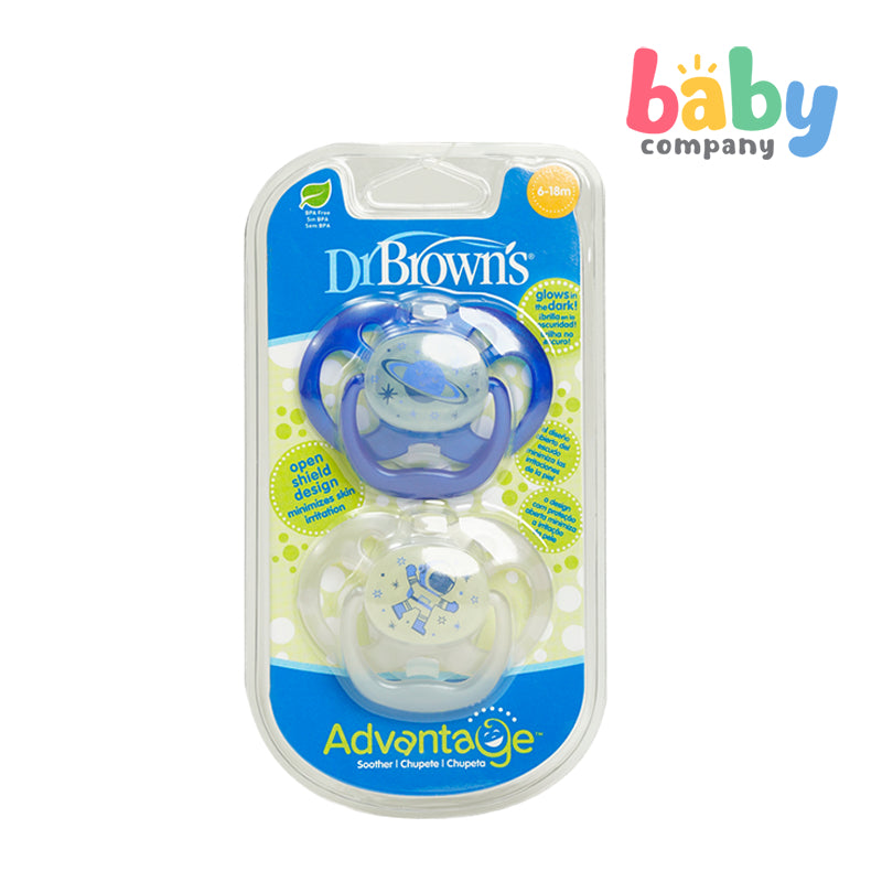 Dr. Brown's Advantage Symmetrical Pacifier with Air Flow, Glow-in-the-Dark, 2-Pack, 6-18m